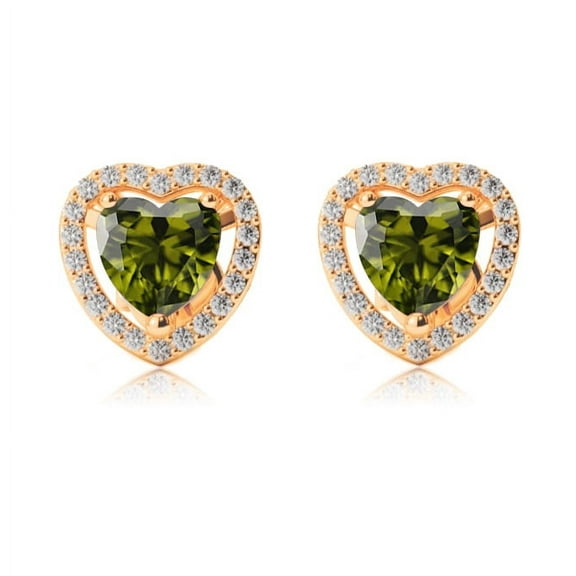 24k Yellow Gold Halo Heart Peridot Stud Earrings Plated by Paris Jewelry