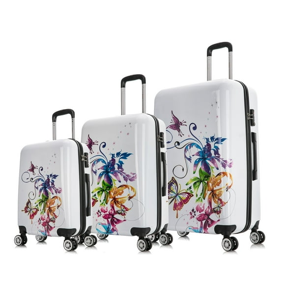 InUSA Print 3-Piece Hardside Luggage Sets with Spinner Wheels, Handle, Trolley, (20"/24"/28"), Fusion