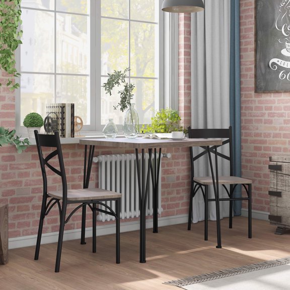 Mudah Metal 3-Piece Dining Table Set, Natural Tone