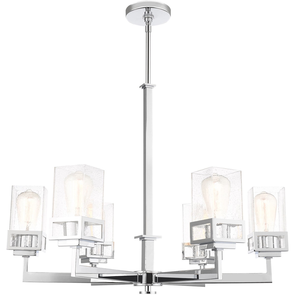 6 Light Polished Chrome Chandelier with Hand Blown Clear Seeded Glass Shade