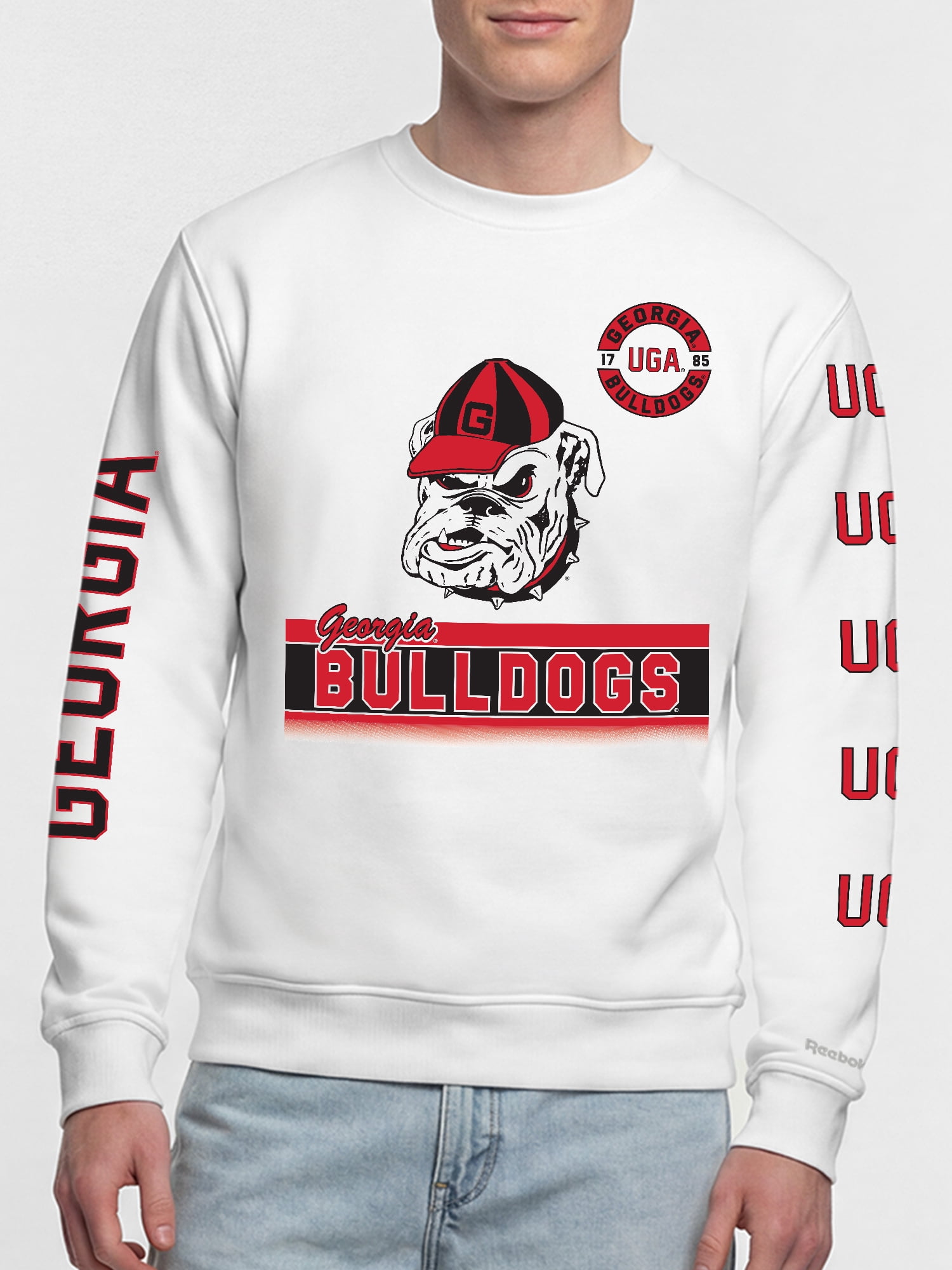 Georgia Bulldogs Reebok Mens White Crew Sweatshirt