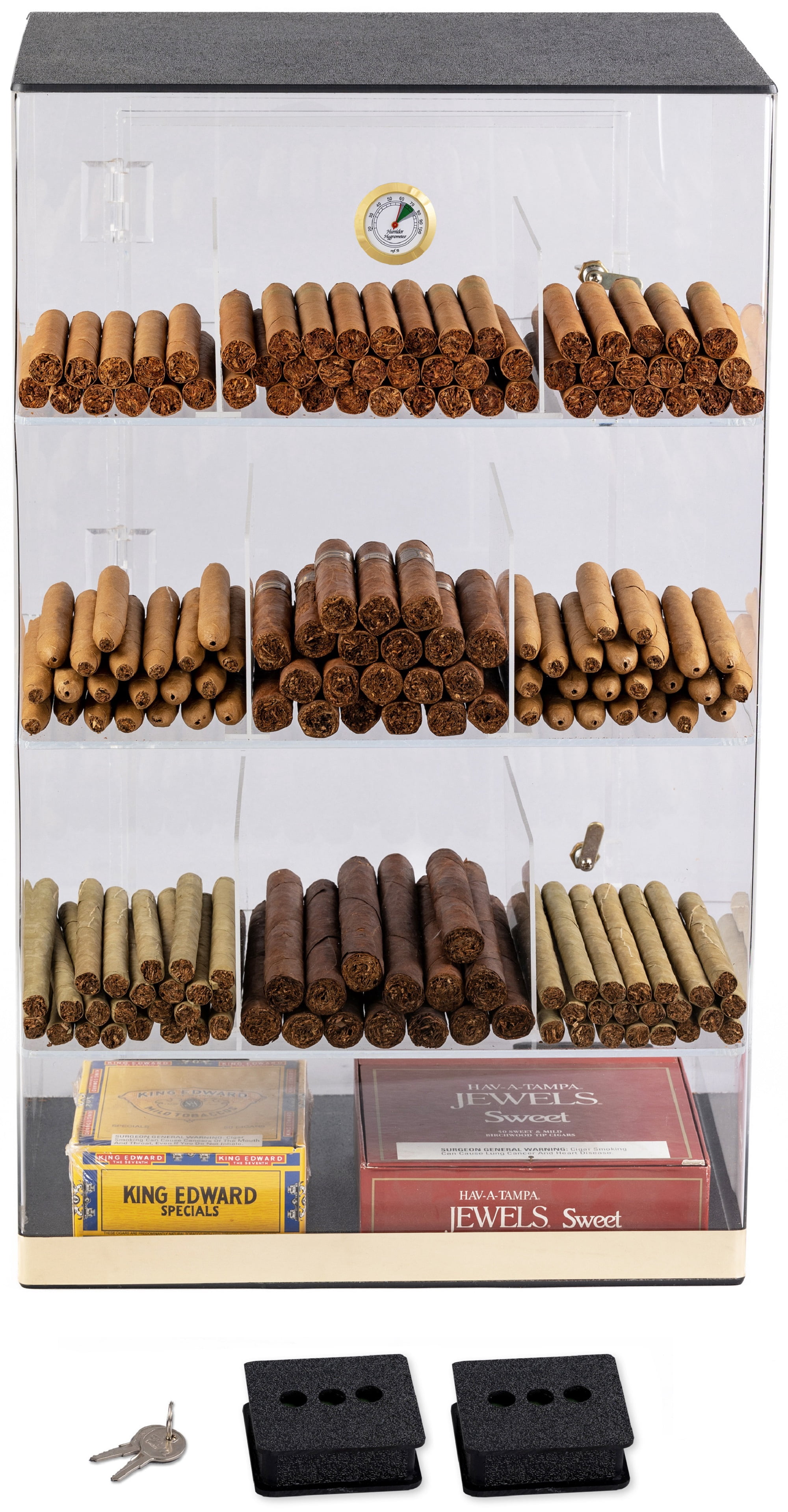 Prestige Import Group Roosevelt Acrylic Display Cigar Humidor w/ 9 Bins & Hygrometer - Holds Up to 250