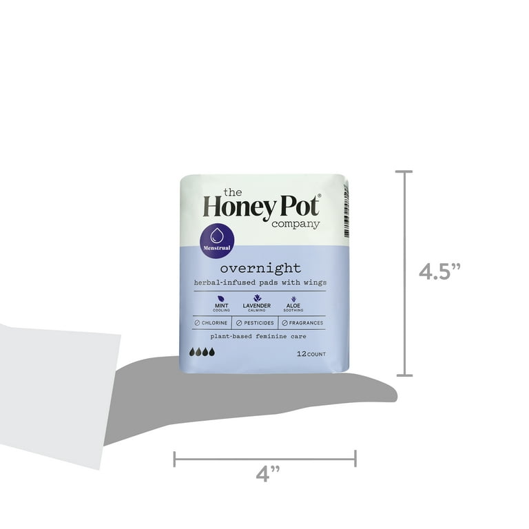 The Honey Pot Overnight Pads, Herbal, 12 Count