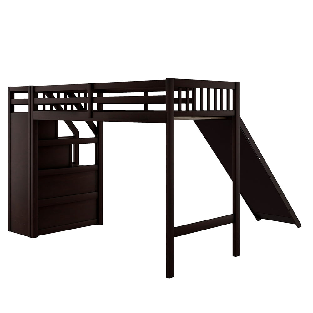 Kadyn Double Loft Bed with Storage and Slide, Kid's Bedroom Bed, Espresso Kadyn Double Loft Bed with Storage and Slide, Kid's Bedroom Bed, Espresso