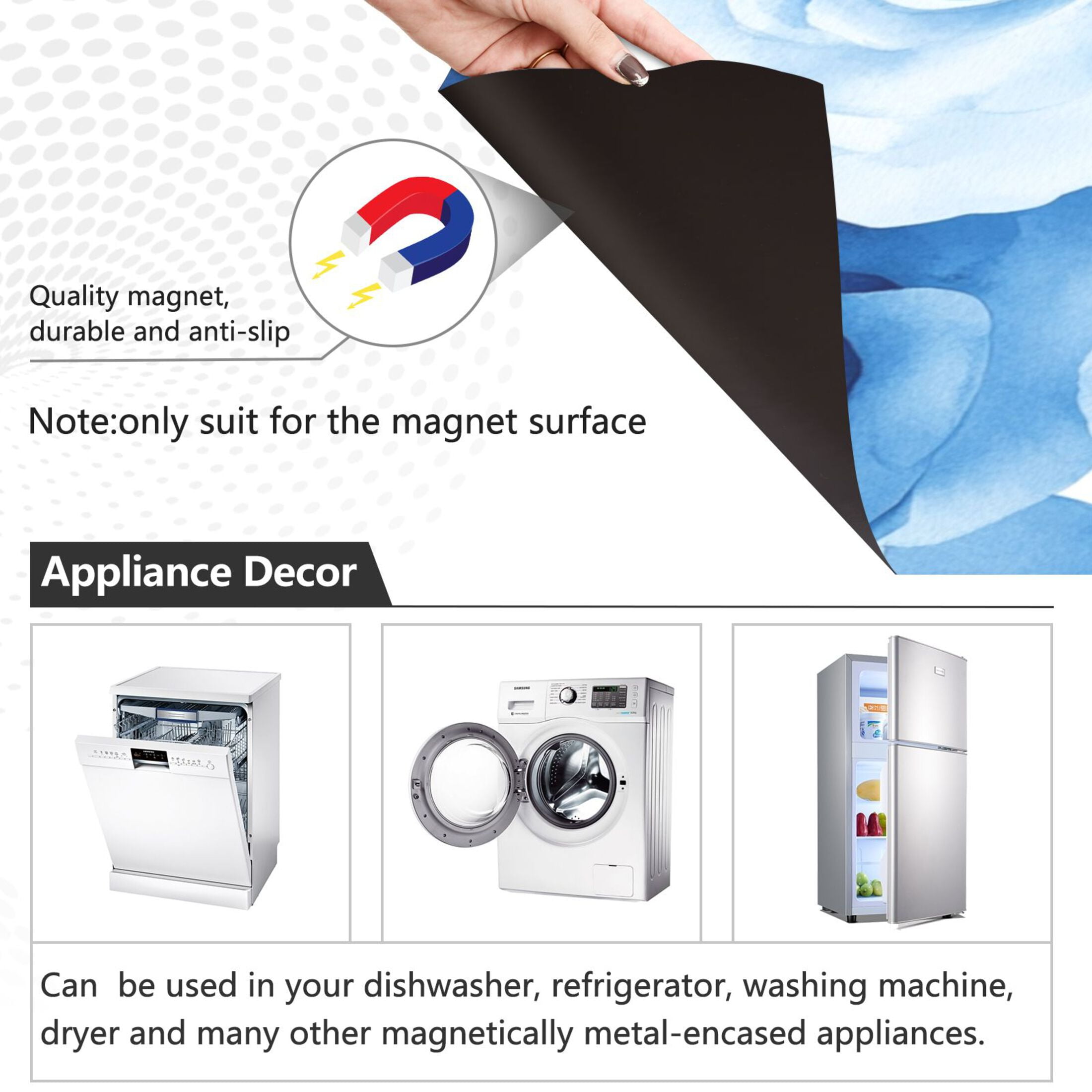 Dishwasher Magnetic Sticker 23x26 Inch Refrigerator Magnetic Sticker Washing Machine Magnetic Sticker Kitchen Panel Magnetic Sticker Home Decor Cartoon Blue Roses Seamless