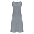 thumbnail image 4 of Cap Sleeve Dress for Women Women's Cotton Linen Sundress Sleeveless Round Neck Midi Dress with Button Pockets Casual Loose Fitting Summer Breathable Dresses for Daily Wear Gray L, 4 of 6