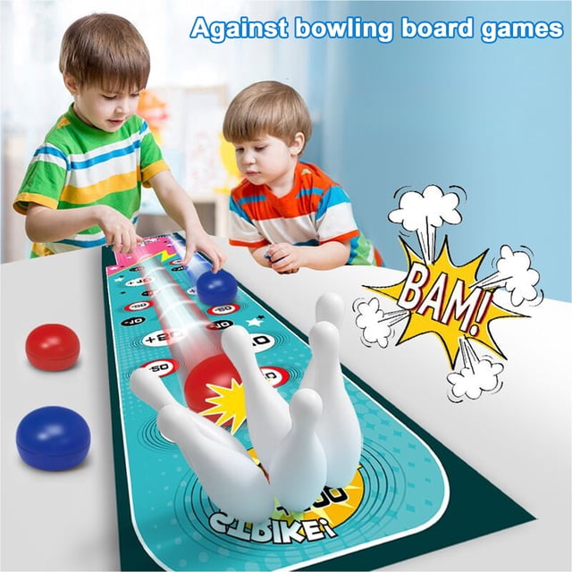 Kids Educational Curling Board Game with Foldable Mat Bowling Ball Golf Football Basketball Dinosaur Car Racing Parent-children Interactive Competitive Family Children Curling Toy