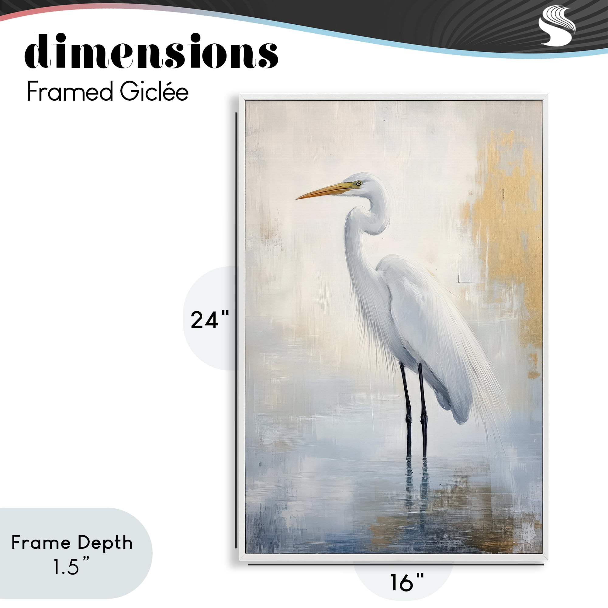 Stupell Industries Distressed Egret with Misty Reflection White Framed Giclee Art, design by Petal Prints Design