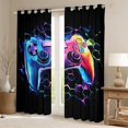 thumbnail image 2 of Homewish Blue Fuchsia Gamepad Black Out Curtains for Kids, Gamer Gaming Lover Curtains Pack of 2 (42x63 Each), Artwork Honeycomb Bedroom Curtains, Black Out Curtains Decor, 2 of 6