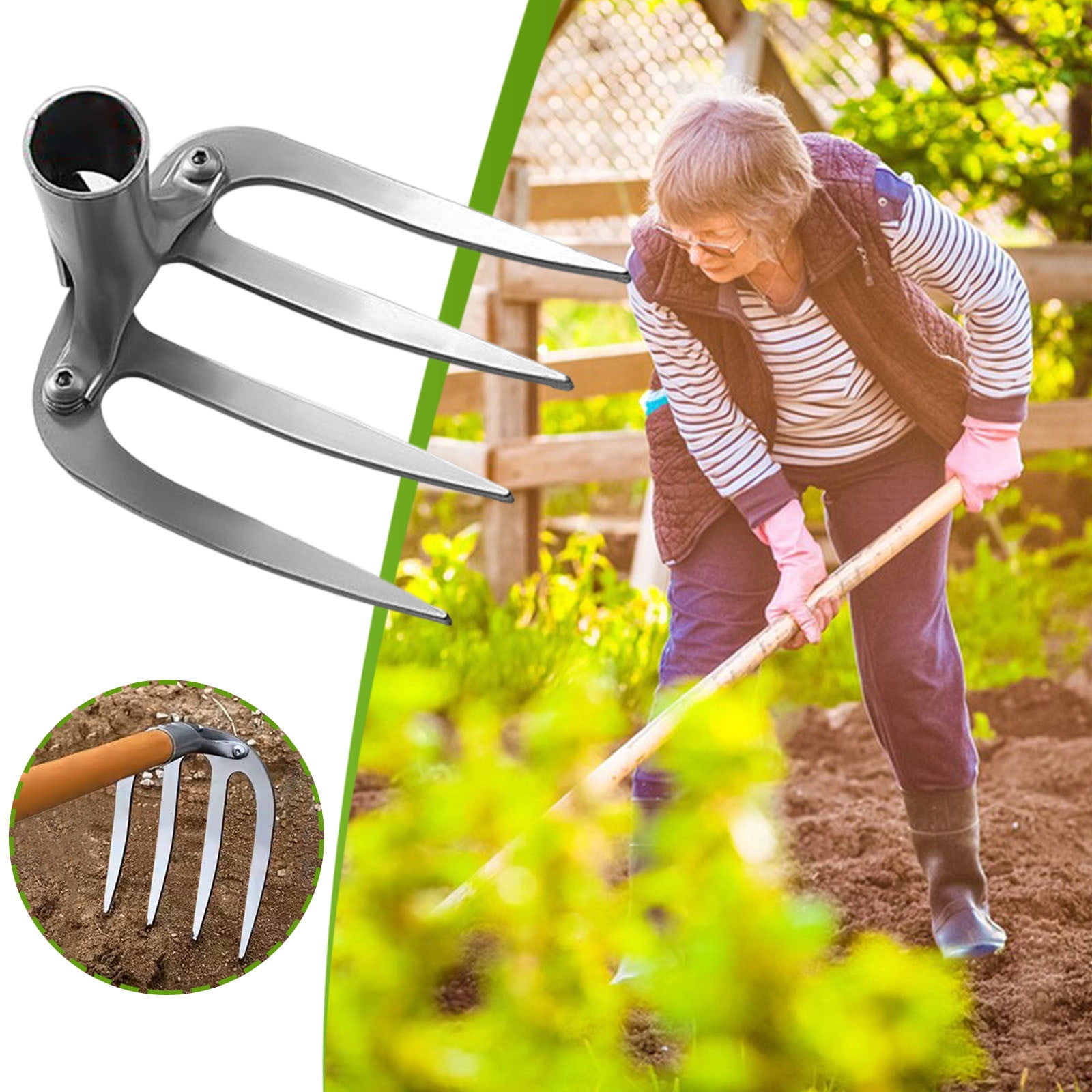 Steel 4-Tine Garden Cultivator Rake – All-Iron Thickened Tiller for Soil Loosening and Weeding(A)
