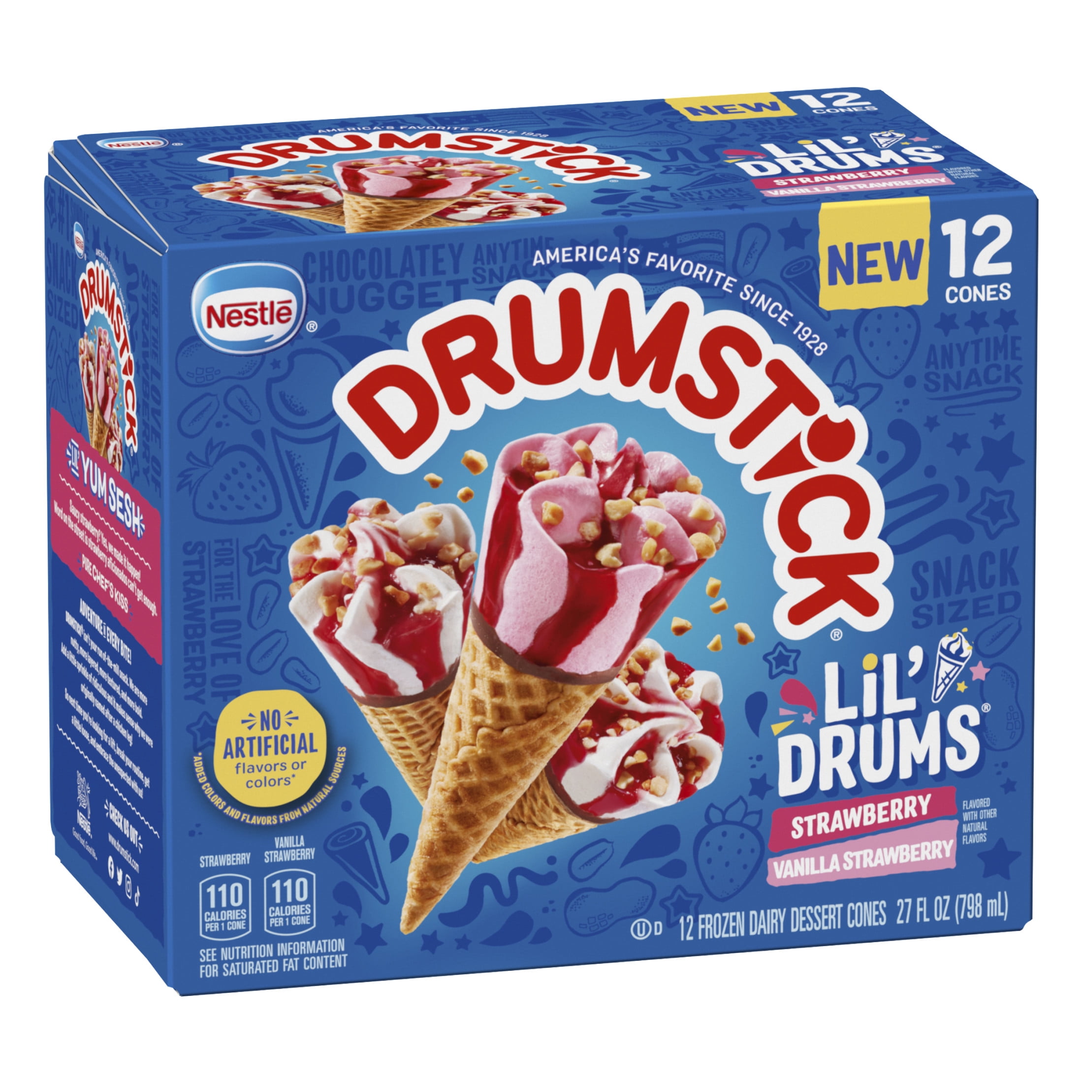 Drumstick Lil' Drums Vanilla or Strawberry Sundae Cones Variety Pack, Kosher, 12 Count