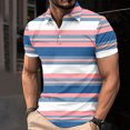 thumbnail image 2 of ZCFZJW Mens Striped Color Block Print T-Shirts Lightweight Casual Summer Short Sleeve Button up V Neck Henley Shirts Loose Regular Fit Comfy Workout Tees Tops Multicolor#07 L, 2 of 5