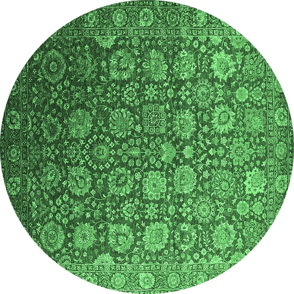 Ahgly Company Indoor Round Oriental Emerald Green Industrial Area Rugs, 7' Round