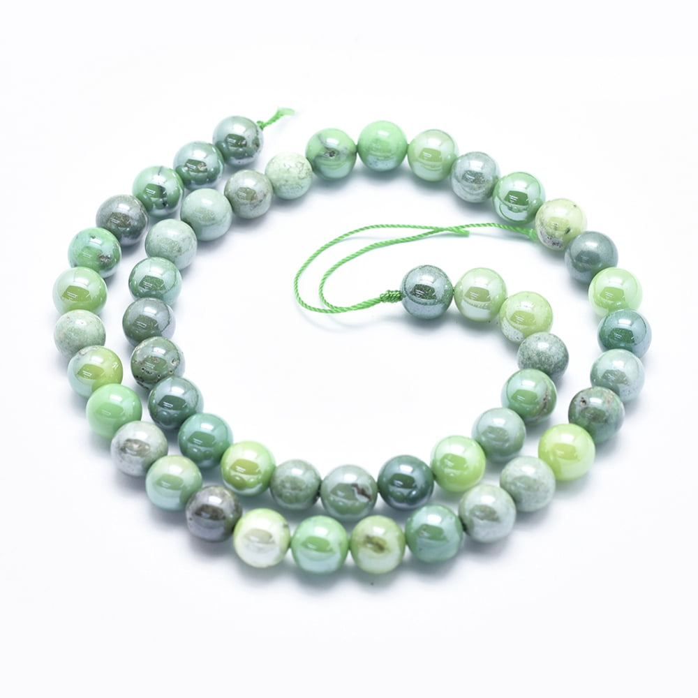 Electroplate Natural Green Grass Agate Beads Strands Round 8mm Hole: 1mm about 50pcs/strand 15.7 inch