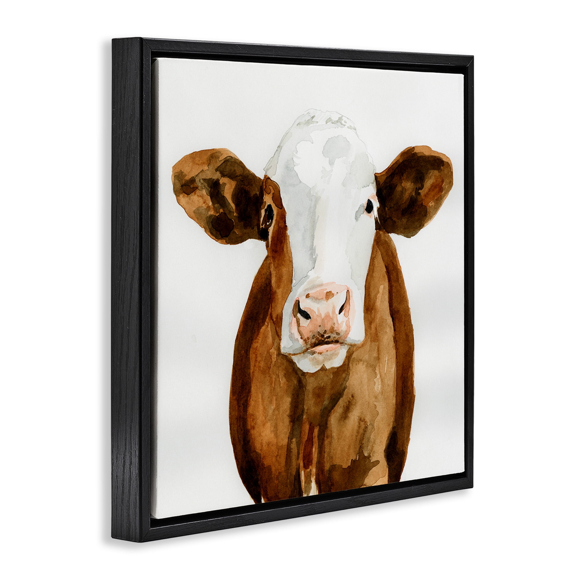 Stupell Industries Country Cow Minimal Portrait Animals & Insects Painting Black Floater Framed Canvas Art Print Wall Art, 25 x 25