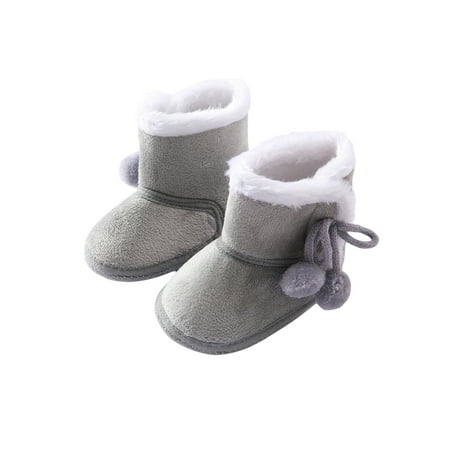 

Infant Baby Girls Winter Warm Solid Color Bobbles Snow Boot Plush Patchwork High Top Non-Slip Soft-Soled