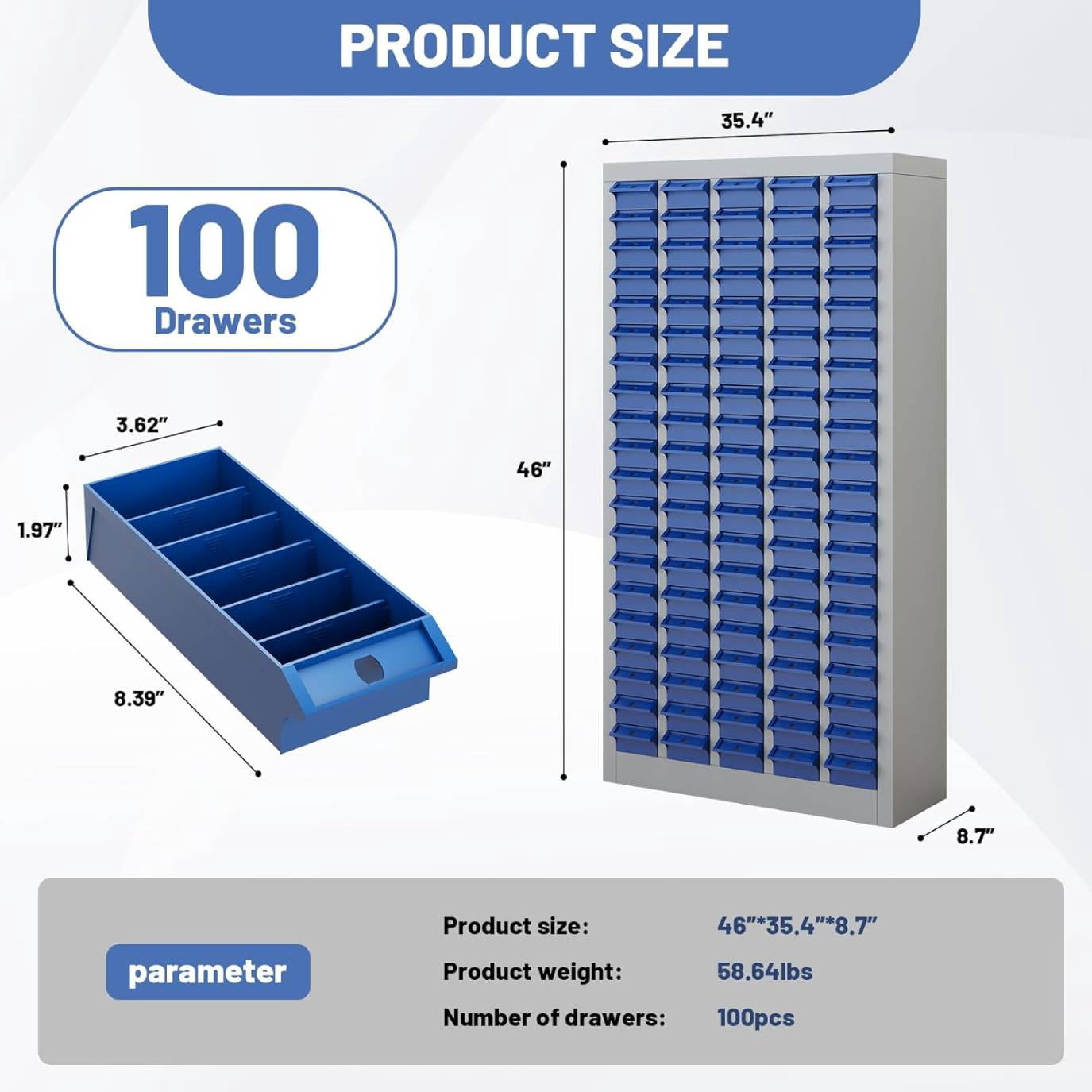 Reykilor 100 Drawers Small Parts Cabinet Bolt and Nut Tool Storage Cabinet Hardware Organizer Electronic Component Sorting Storage