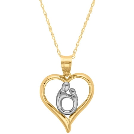 Simply Gold 10kt Polished Heart Mother and Child Pendant, 18