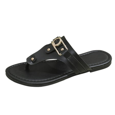 

LUOGENLI Women s Slippers Size 11 with Arch Support Women s Summer Fashion Leather Clip Toe Solid Color Sandal Slippers Casual Comfortable Outdoor Beach Slippers Womens Slippers Size 8.5 Black 41