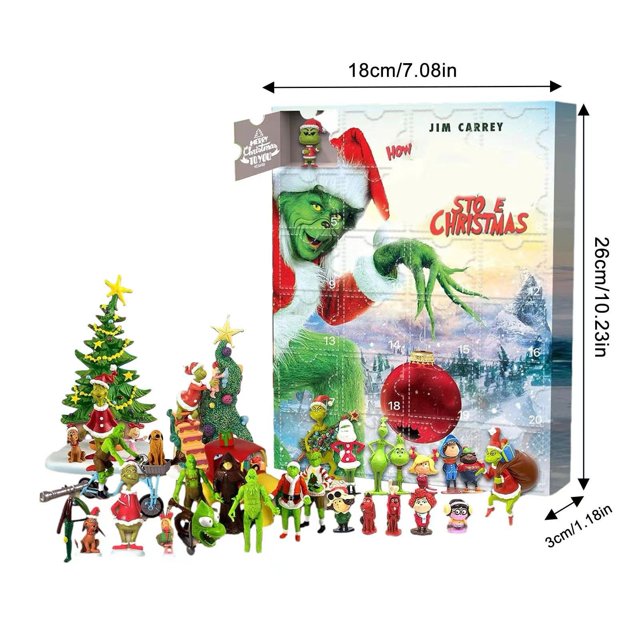 Nuevo Caja de calendario de Adviento de Navidad de Grinch peludo verde, 24 Uds., calendario