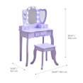 thumbnail image 3 of Teamson Kids Heart-Shaped Wooden Vanity Set with LED Lights, Triple Mirror & Storage Drawers, Purple, 3 of 7