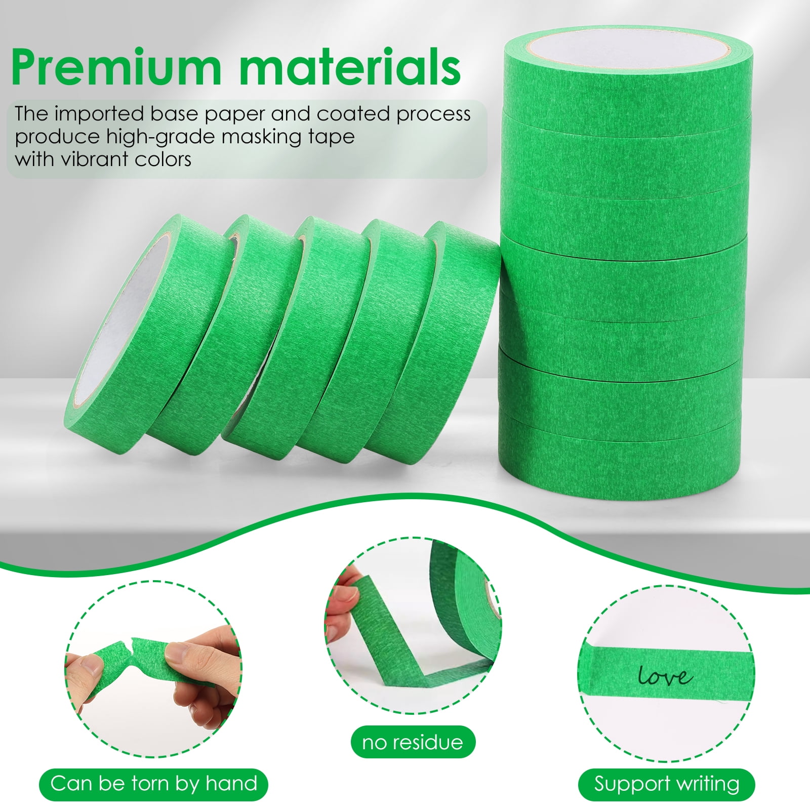 12 Rolls Green Masking Tape, Green Painters Tape 1 Inch Wide Smart Adhesion Paint Tape for DIY Crafts Art Car Wall Decor Painting, 22Yards
