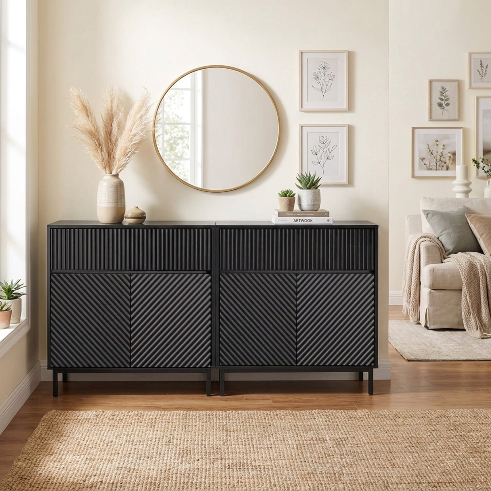 Furnibear 32" Wide Buffet Cabinet with 2 Doors and 1 Drawer for Kitchen for Kitchen Dining Living Room Buffet Storage Server, Black