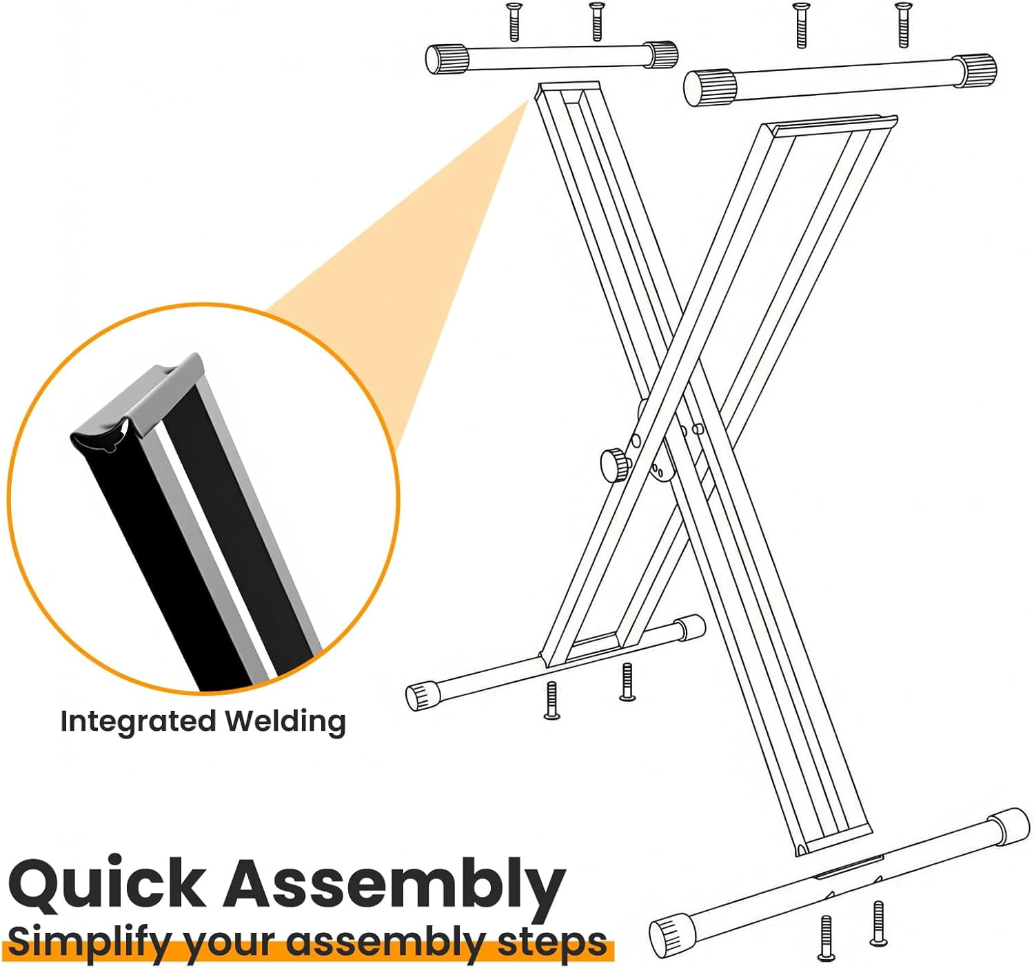 Easily Assembled Keyboard Stand,Heavy-Duty Double-X Piano Stand,Adjustable, Foldable, Portable Keyboard Music Stand with Locking Straps, Black