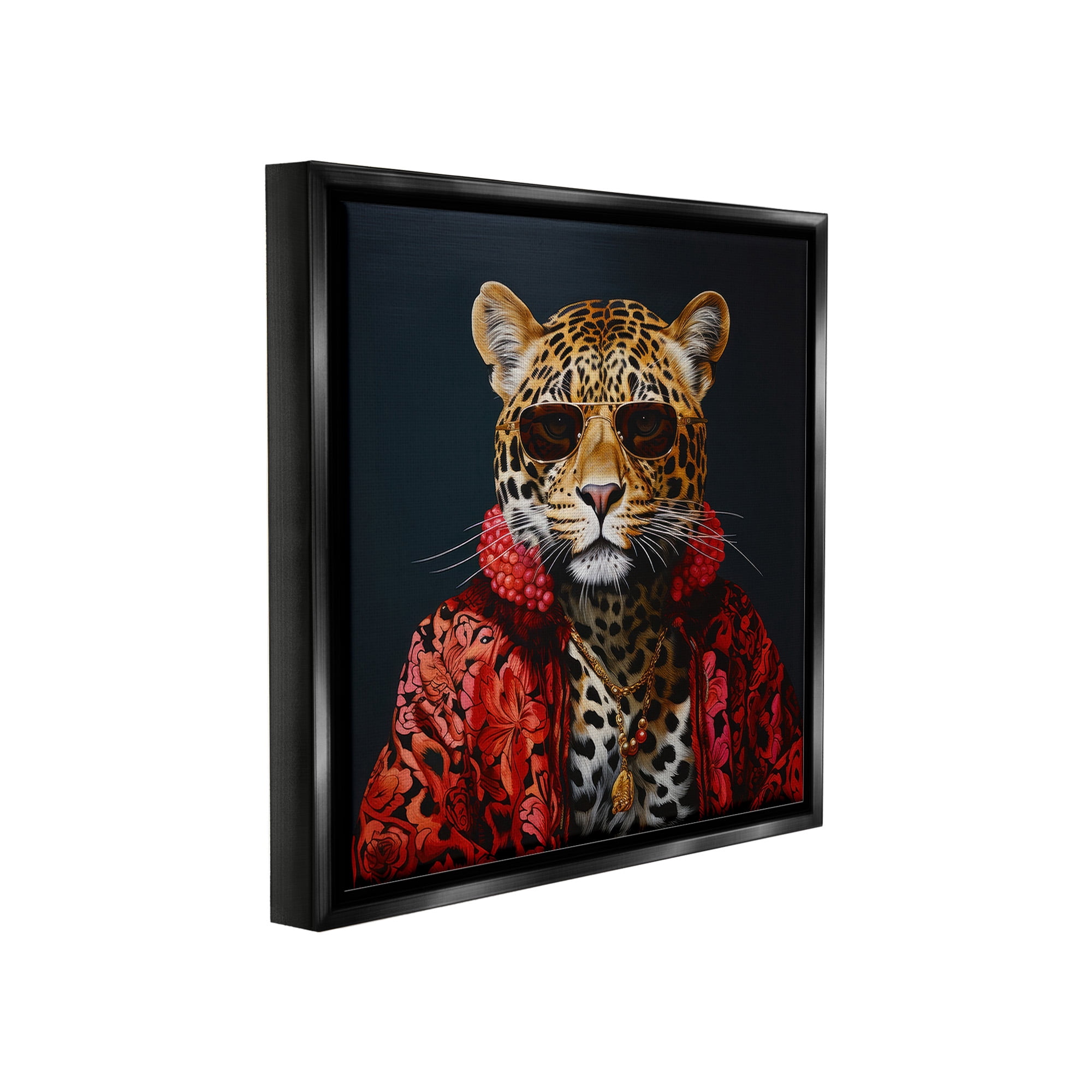 Stupell Industries Trendy Leopard Fashion Animals & Insects Painting Black Floater Framed Canvas Art Print Wall Art, 18 x 18