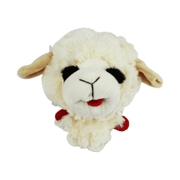 Multipet Lamb Chop Knobby Noggins Dog Toy, Plush Toy with Rubber Ball in Head, 5 inches