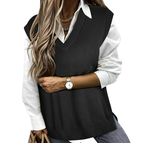 TIYOMI Plus Size Sweater Vest For Women Sleeveless Tops V Veck Knitted Vest Fall Cable Knit Knitwear Tank Tops XL-5XL (14W-28W)