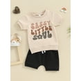 thumbnail image 4 of Aojekbee Toddler Boy Summer Clothes Letter Print Short Sleeve T-Shirt with Elastic Waist Solid Color Shorts 2Pcs Outfit, 4 of 10
