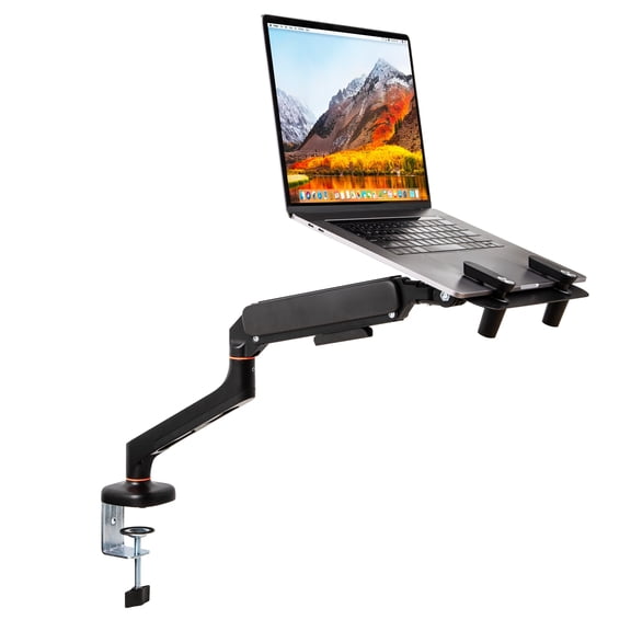 Mind Reader Gas Spring Laptop Desk Mount, Fits 11.617.3" Laptops or Monitors, 180 Rotate, Single Arm, Adjustable Tilt/Swivel, Black