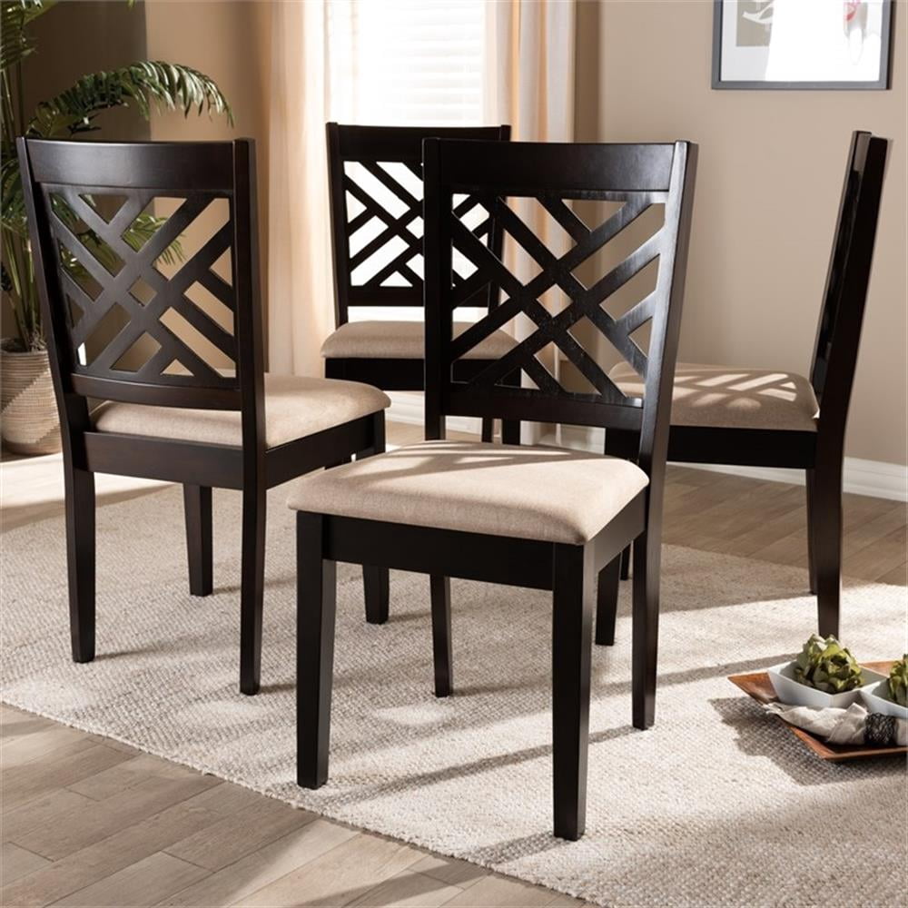 Baxton Studio Caron Fabric and Wood Dining Chairs in Sand and Brown Set of 4