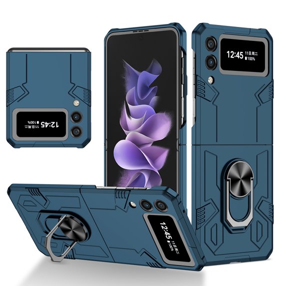 Allytech Case for Samsung Galaxy Z Flip 3 5G Released, Slim Thin All-Inclusive Hard PC Rugged Rotatable Ring Holder Support Car Mount Magnetic Stand Cover for Galaxy Z Flip 3 2021, Darkblue