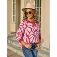 thumbnail image 4 of Women'S Fuzzy Knit Sweater Crew Neck Long Sleeve Floral Pullover Soft Cozy Loose Fit Fall Winter Top Rose Red XL, 4 of 7