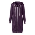 thumbnail image 4 of WEAIXIMIUNG Sweatshirts pour Enseignants Grande Taille Femmes Automne Hiver Mode Décontractée Couleur Unie à Capuche avec Cordon de Serrage Poches Zippées Long Manteau, 4 of 5