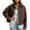 Brown, variant on Women's Faux Suede Button Down Jacket, Long Sleeve Lapel Collar Relaxed Casual Shacket ,Women's S-XXL