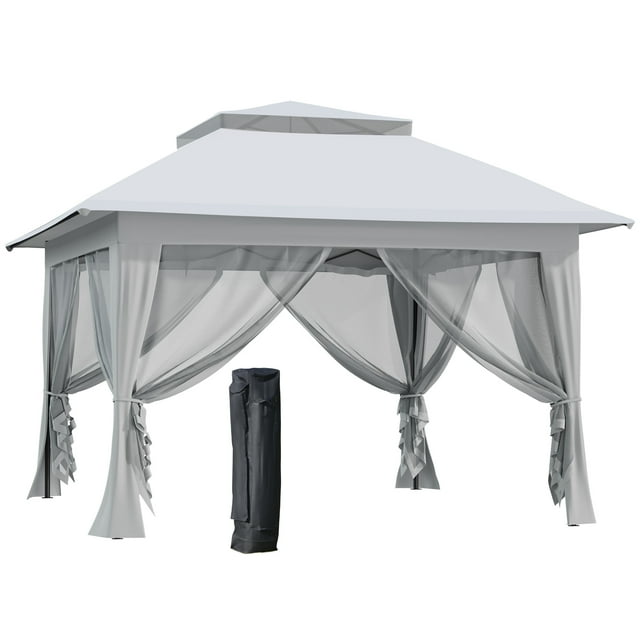 Outsunny Tente Gazebo Instantané 12 Pieds x 12 Pieds avec Sac à Roulettes