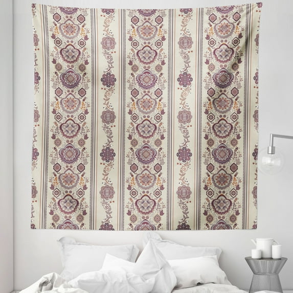 Floral Tapestry, Middle Eastern Ottoman Medieval Ornamental Pattern, Fabric Wall Hanging Decor for Bedroom Living Room Dorm, 5 Sizes, Eggshell Dried Rose, by Ambesonne