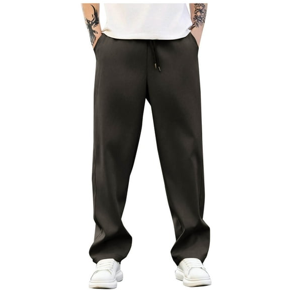Stamzod Men's Pants Summer Classic Solid Color Stretch Straight Trousers with Pocket Daily Casual Loose Plus Size Workout Sweatpants for Men Dark Gray XXXL