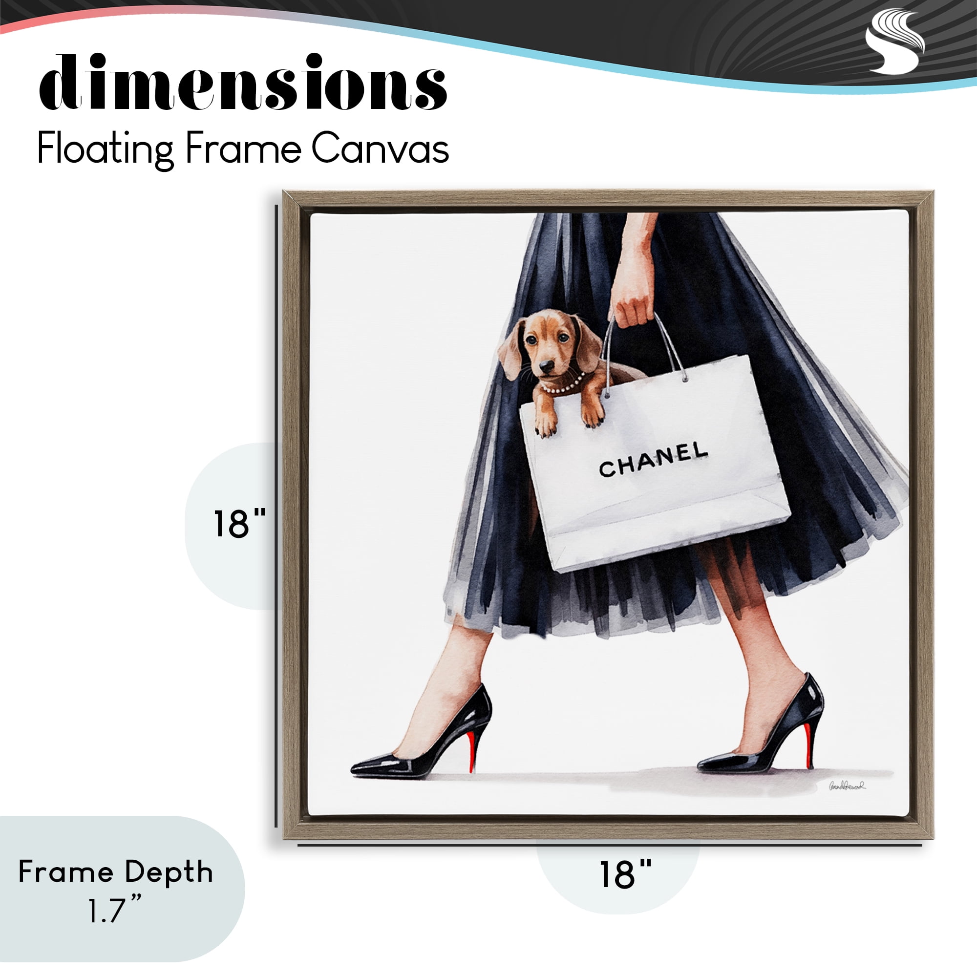 Stupell Industries Elegant Dog & Shopping Bag Brown Framed Floater Canvas Wall Art, design by Amanda Greenwood