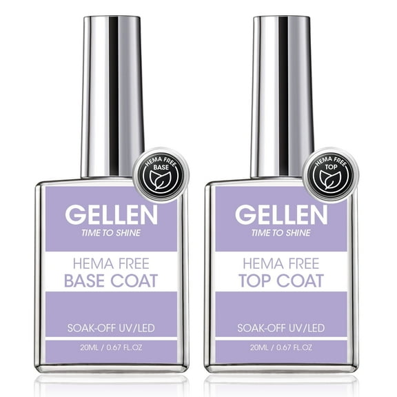 Gellen Hema-Free Gel Base and Top Coat Set, 2Pcs 20ML No Wipe Glossy Gel Top Coat, Clear UV Base Coat Gel Nail Polish, Soak Off Nail Lamp Gel Base Top Coat Nail Art Home Manicure