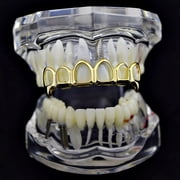 14k Gold Plated 6 Open Face Fang Grillz Six Tooth Top Row Upper Teeth Hollow Hip Hop Vampire Grills