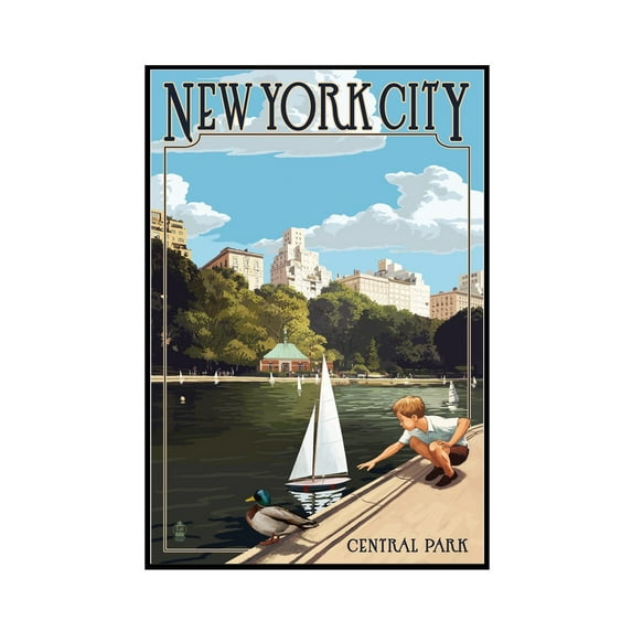 New York City, New York - Central Park - Lantern Press Poster (16x24 Framed Gallery Wrapped Stretched Canvas)