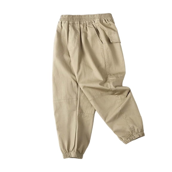 MDUKONU Boy's Casual Pants Straight Leg 2026 Stretchy Elastic Waisted Pants Soft Fashion Trousers with Pockets Size: 3-4 Years Khaki