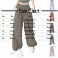 thumbnail image 3 of Women's Cargo Long Pants Spring Fall High Waist Solid Color Trousers Straight Wide Leg Loose Joggings Pants Stretch Denim Retro Versatile Trousers with Pockets, 3 of 3
