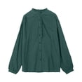 thumbnail image 6 of YUEHUA Women's Linen Blend Ruffle Trim Button Up Shirt, High Neck Long Sleeve Loose Fit Blouse, Vintage Style Casual Top, 6 of 6