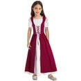 thumbnail image 6 of Aislor Kids Girls Renaissance Ball Gown Gothic Medieval Costume Maxi Dress Halloween Cosplay Age 6-16 Burgundy 6, 6 of 7