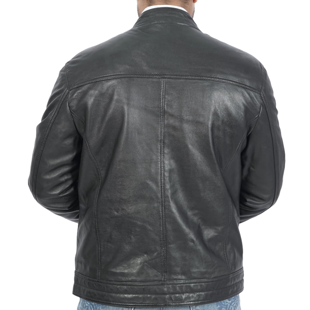 Boston Harbour Ace Winter Biker Casual Leather Jacket Mens - Ace Biker Black Mens Bomber Real Leather Jacket